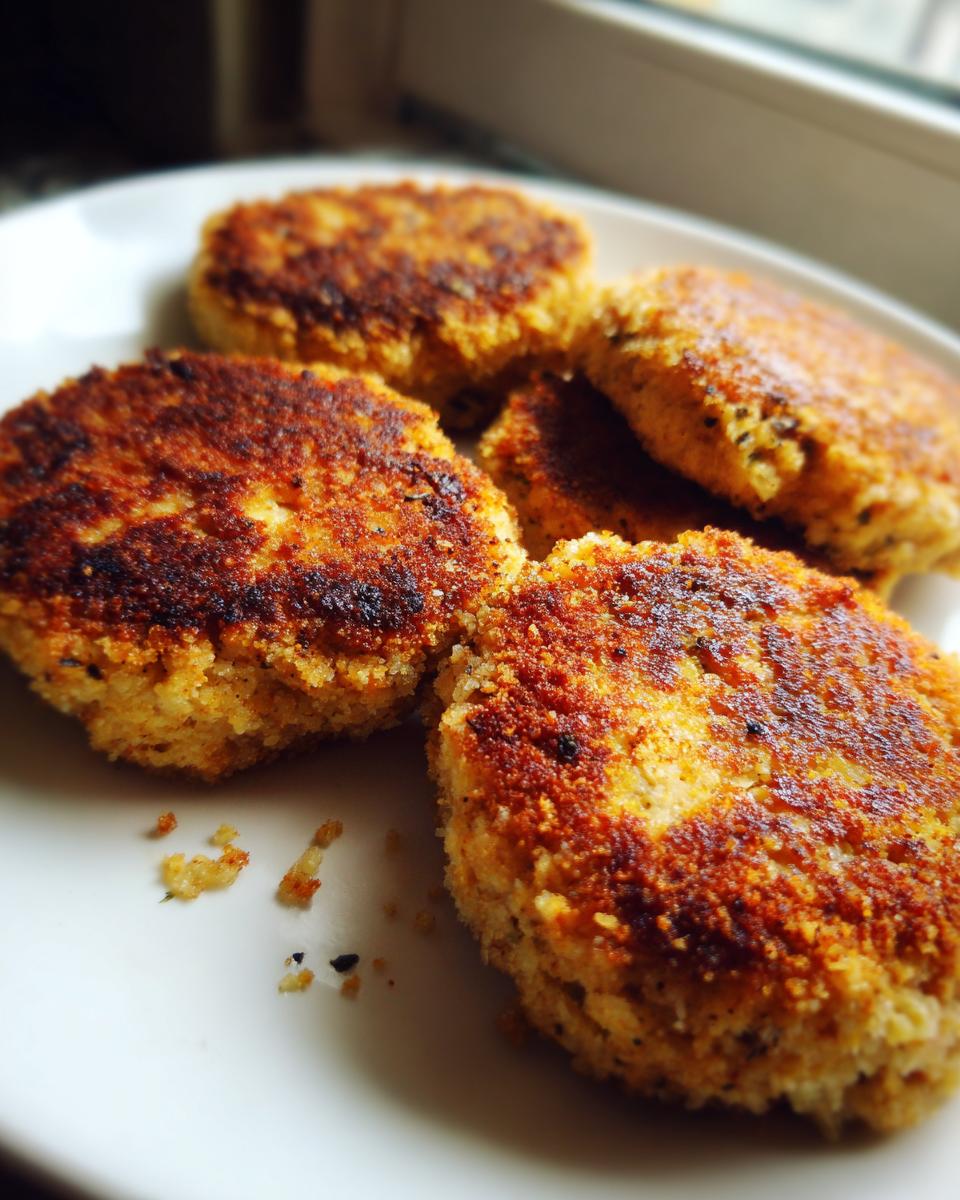A close-up of several golden-brown, crispy tuna patties arranged on a white plate.
