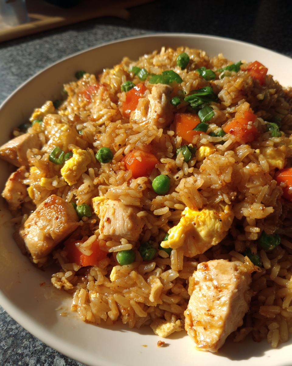 30g Protein Garlic Chicken Fried Rice - Quick Gym Fuel!