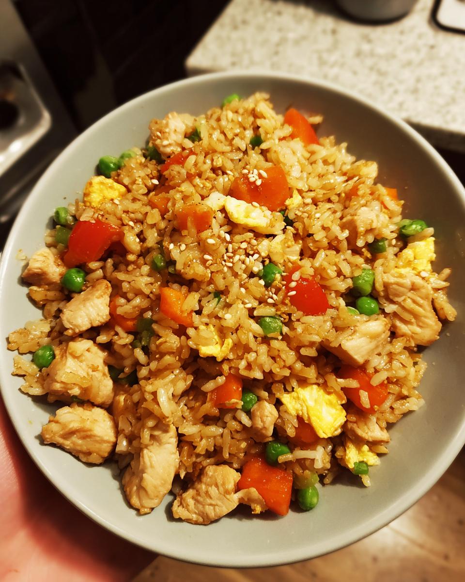 30g Protein Garlic Chicken Fried Rice - Quick Gym Fuel!