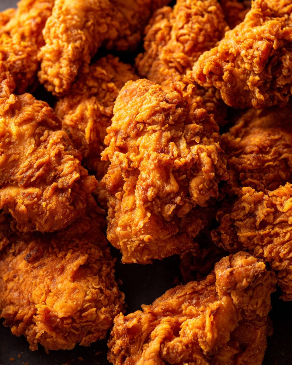A close-up, overhead view of a pile of golden-brown, crispy baked chicken tenders.