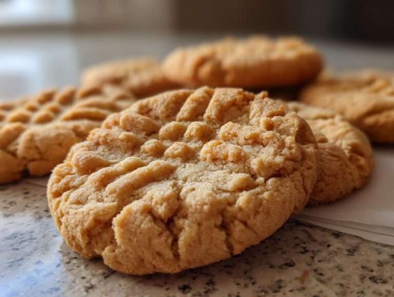 Close-up of classic peanut butter cookies with fork marks, ready for baking.