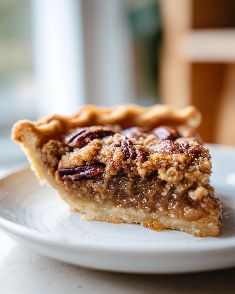A close-up view of a delicious slice of Pecan Pie Dump Cake on a white plate.