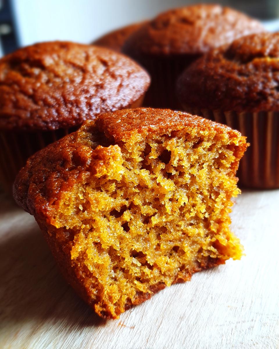 Close-up of a pumpkin banana muffin, showing its moist and fluffy interior texture.