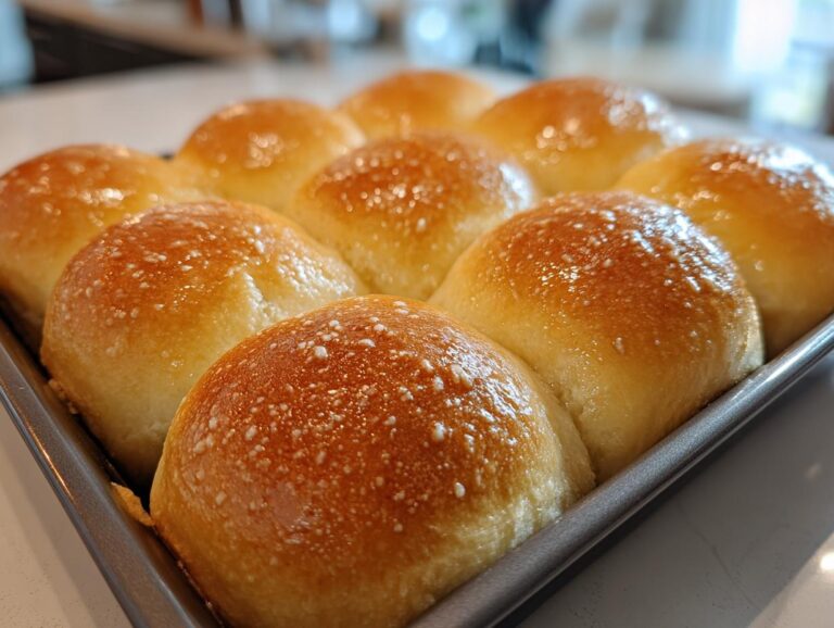Close-up of freshly baked small batch dinner rolls, golden brown and glistening with butter.