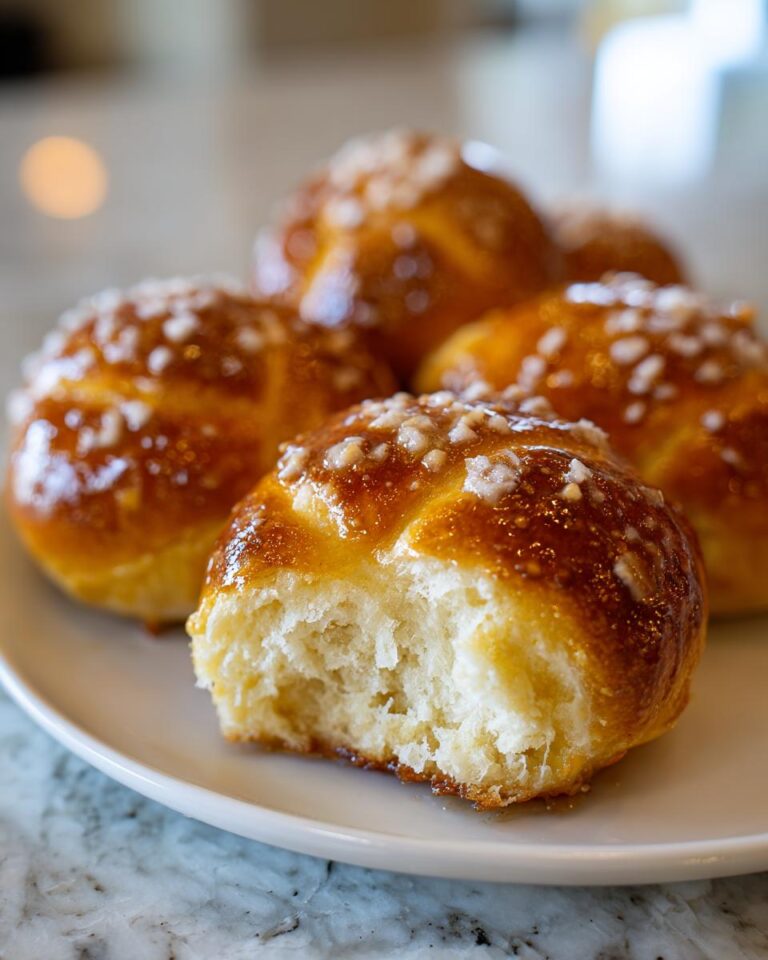 A close-up of golden-brown soft pretzel bites on a white plate, with one bite taken out to show the fluffy interior.