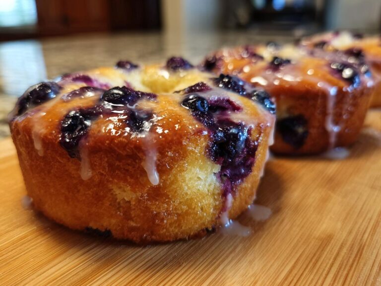 Close-up of a Starbucks blueberry scone, topped with a sweet glaze and fresh blueberries.