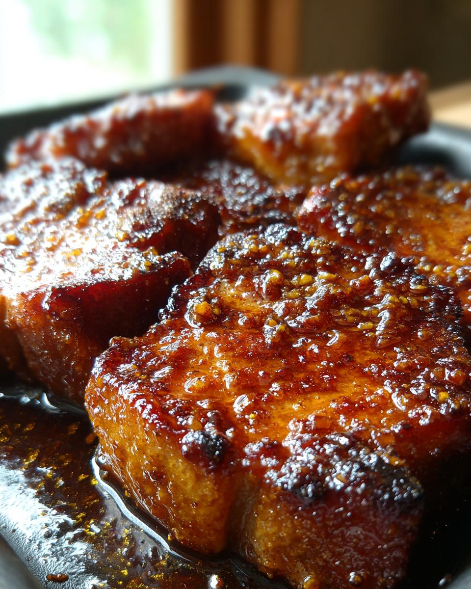Close-up of juicy brown sugar pork chops with a glistening glaze, ready to serve.