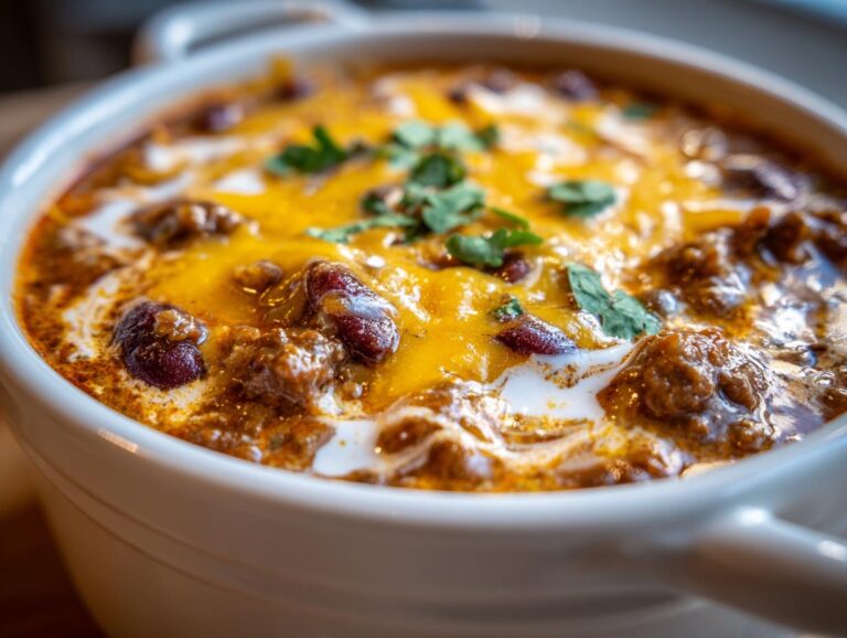 Close-up of a bowl of Creamy Taco Soup topped with melted cheese and cilantro.