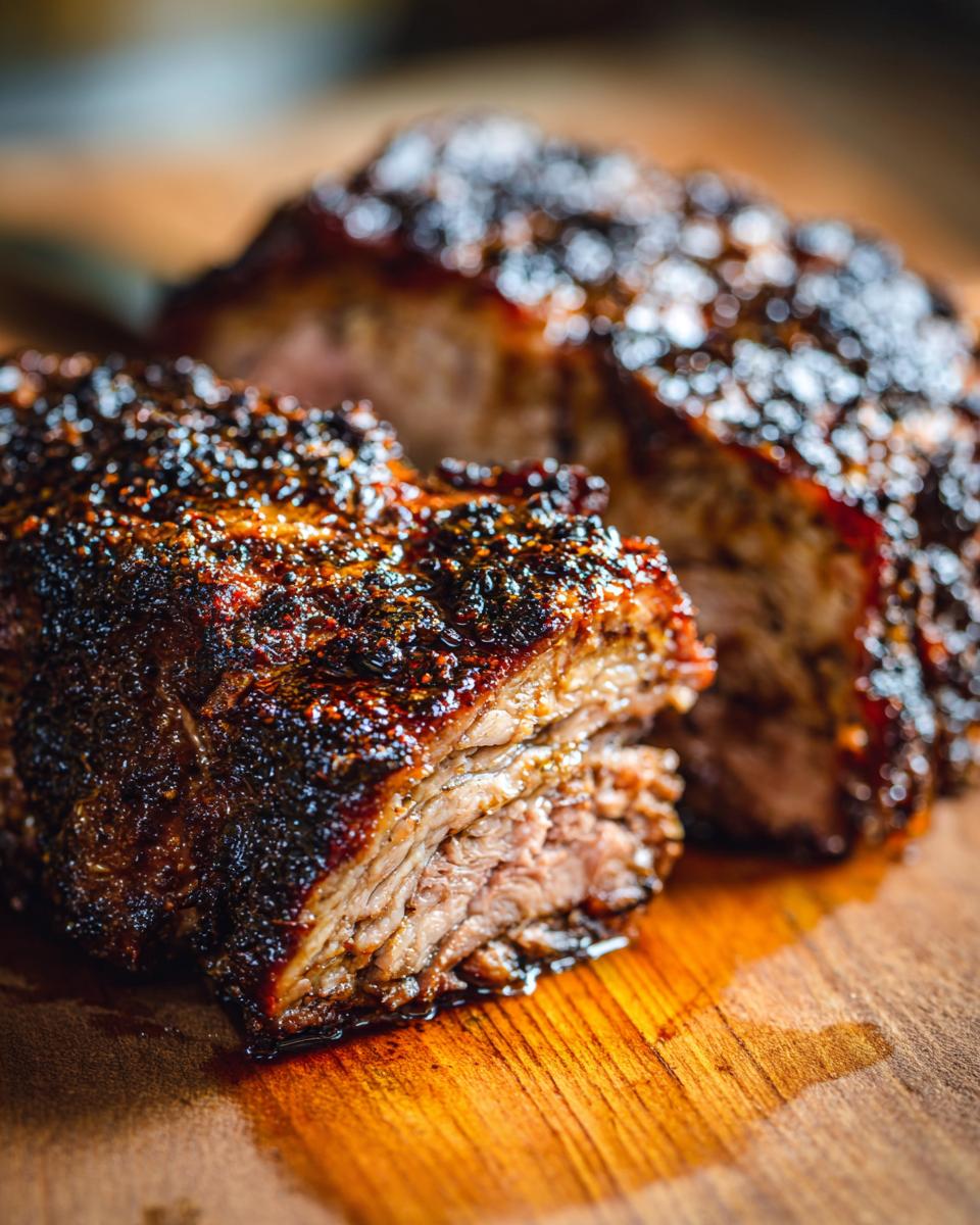 Close-up of tender slow cooker BBQ pulled pork, glistening with sauce and a dark, flavorful crust.