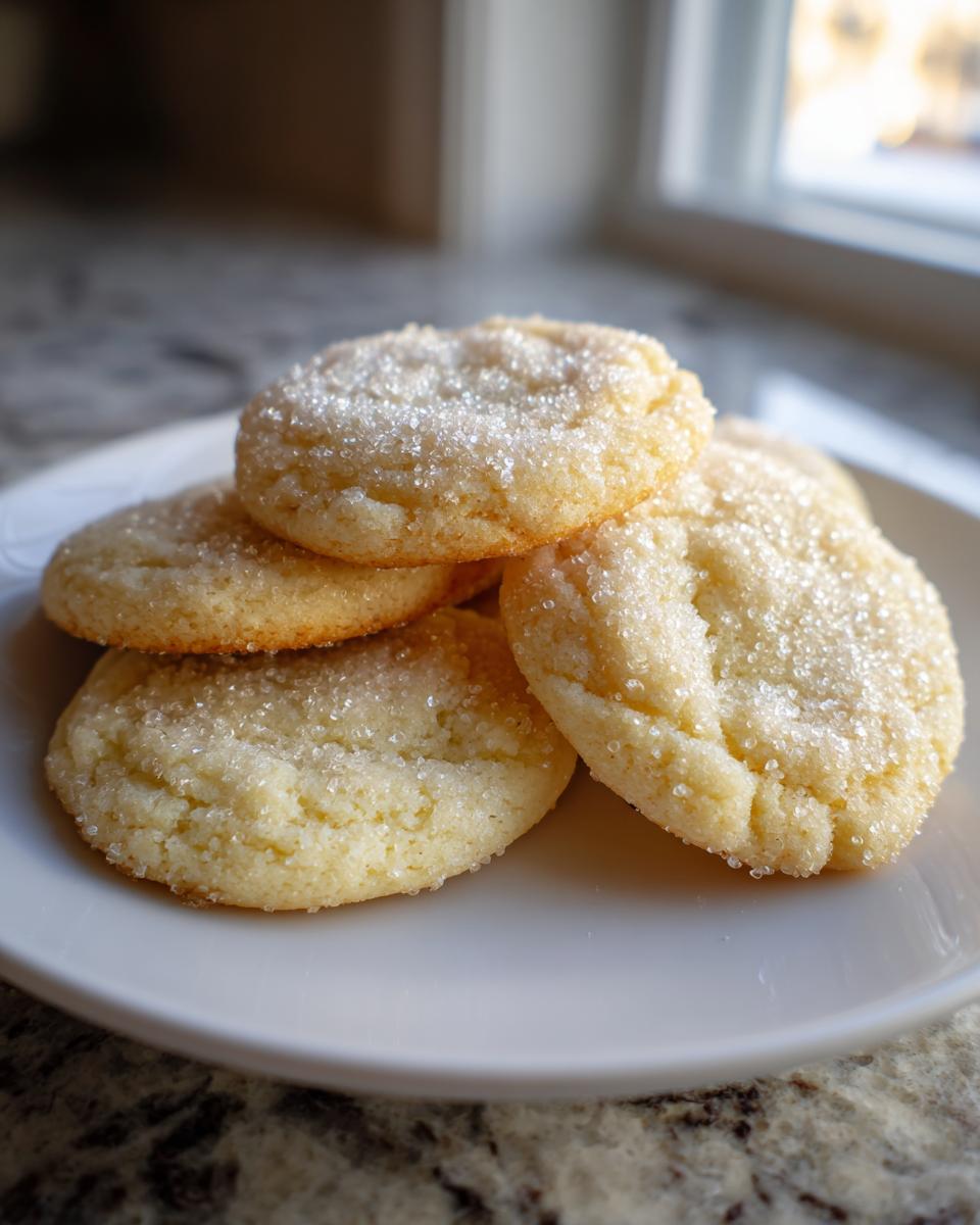 A small stack of soft, round sugar cookie cutouts generously coated in sparkling sugar crystals.