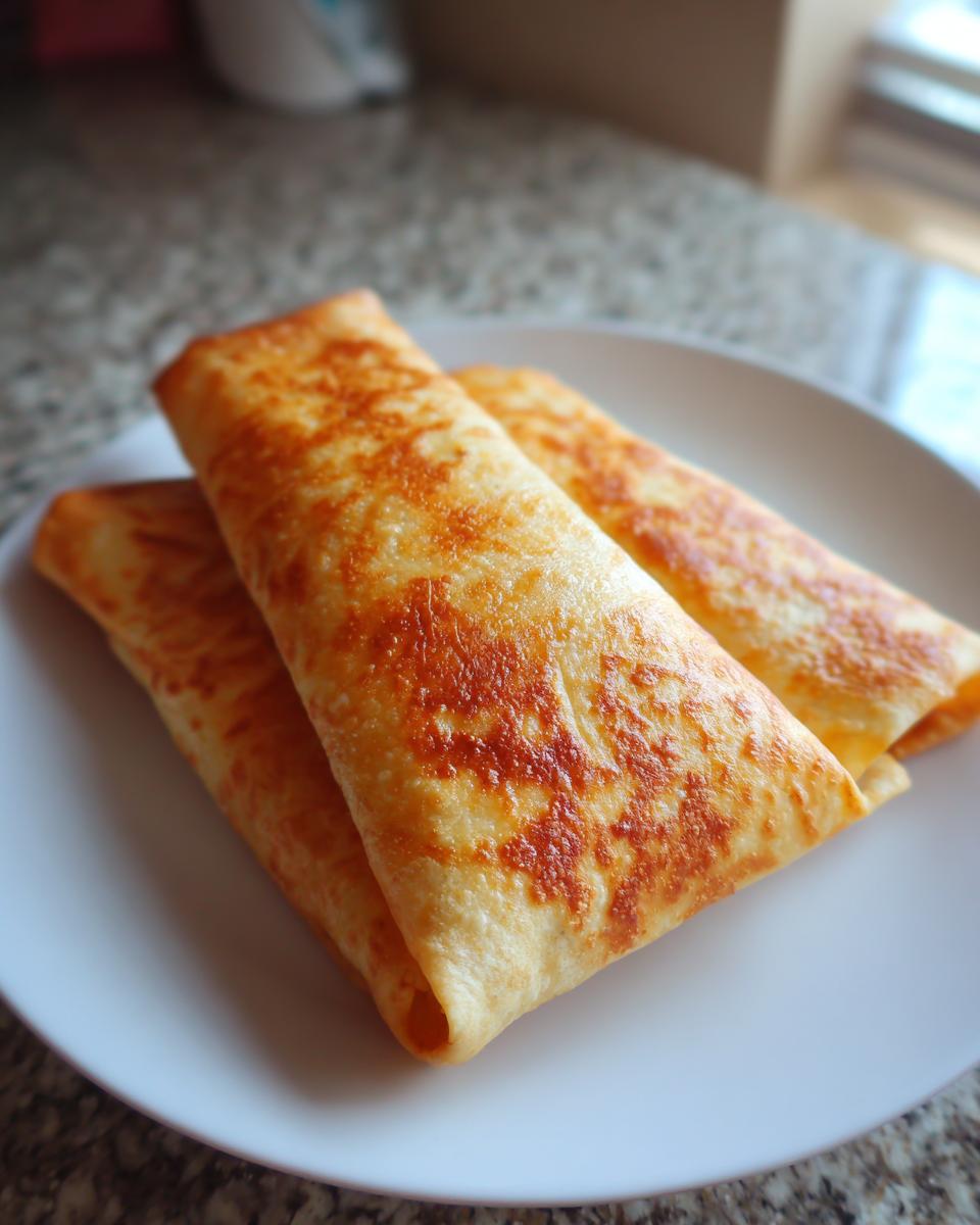 Three golden-brown Baked Chicken Chimichangas stacked on a white plate, showing a crispy, slightly browned tortilla exterior.