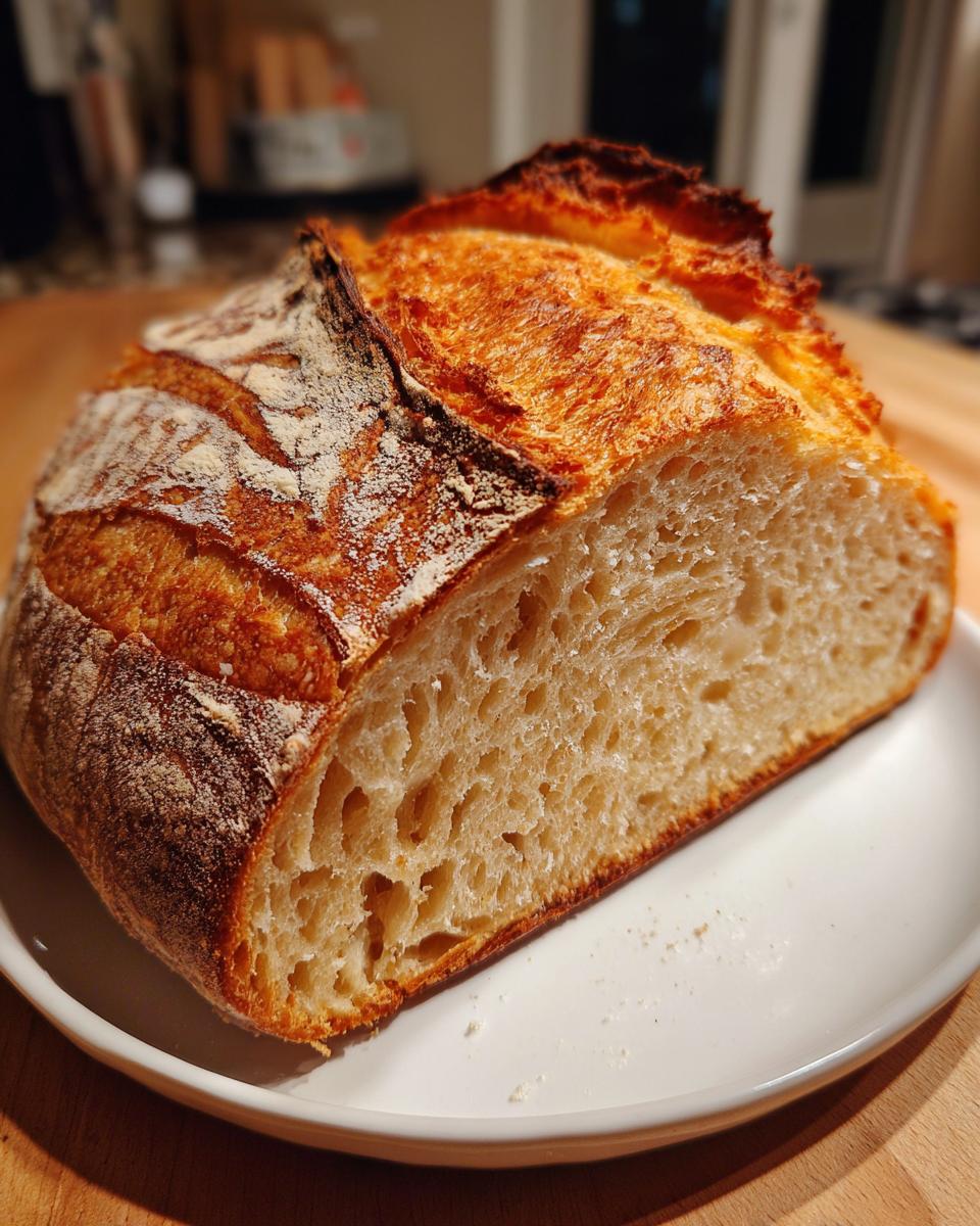 Close-up of a sliced pumpkin sourdough loaf showing the open, airy crumb structure and dark golden crust.