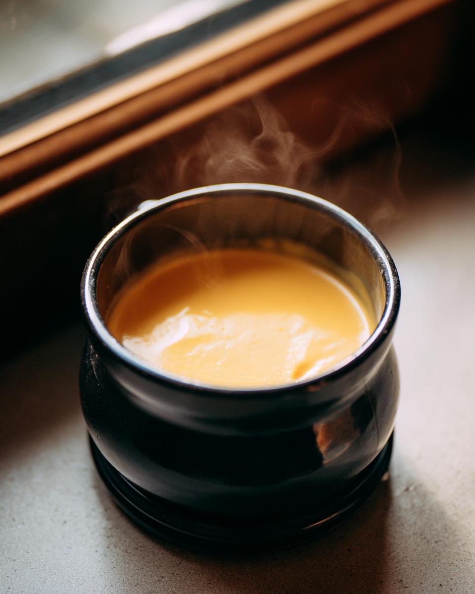 Close-up of steaming hot, creamy cheese fondue recipe served in a dark, traditional pot.