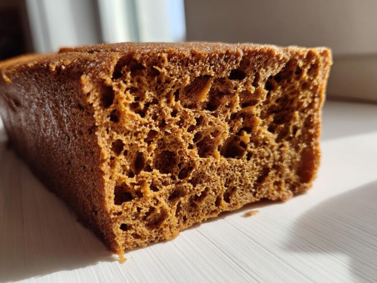 Close-up cross-section showing the airy, porous texture of the sturdy gingerbread house recipe dough.