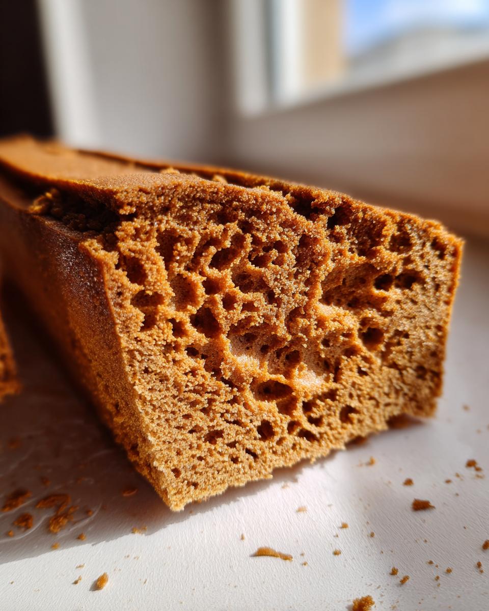 Close-up of the porous, sturdy texture of the gingerbread house recipe dough, showing its deep brown color.